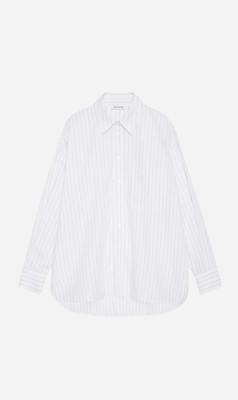 Anine Bing | Chrissy Shirt - White/Taupe Stripe