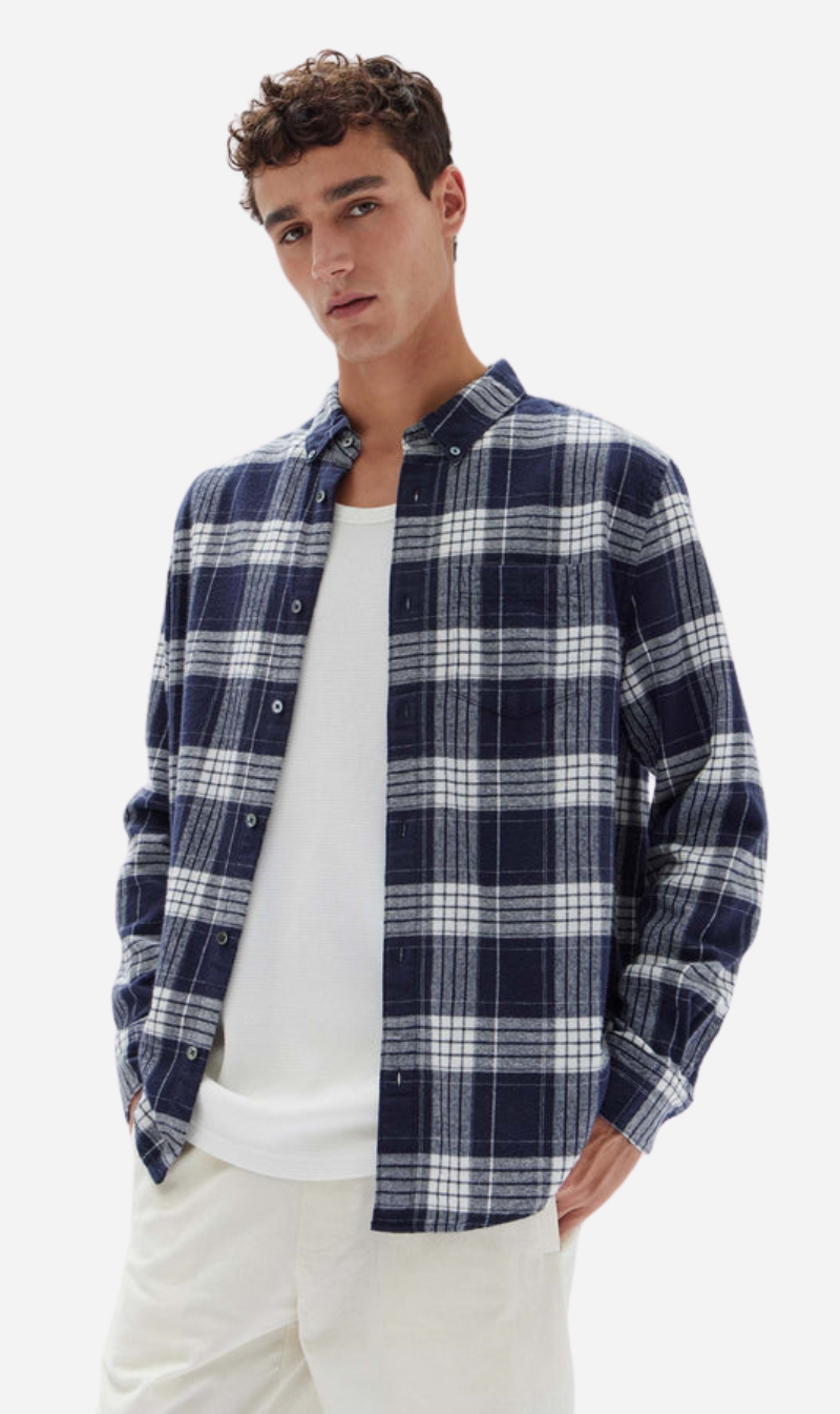 Assembly Label | Vince Check Long Sleeve Shirt - True Navy/Antique White