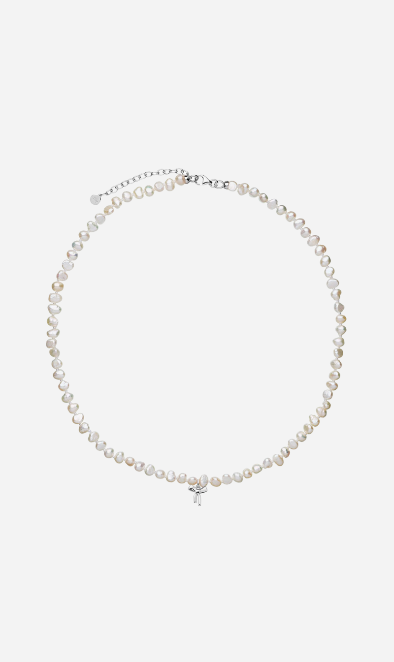 Karen Walker | Petite Bow with Pearls Necklace - Silver