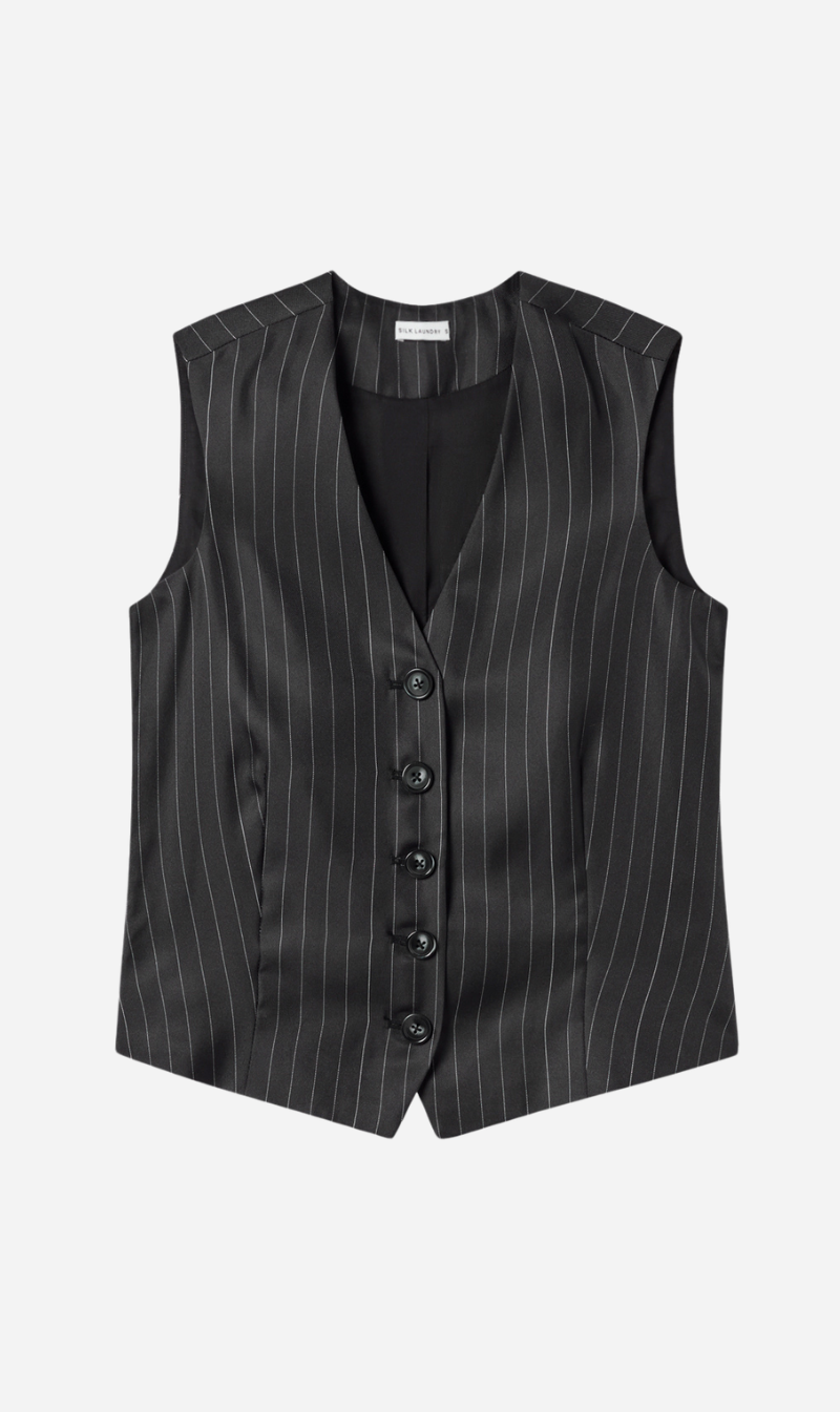 Silk Laundry | Twill Vest Pinstripe - Black/White