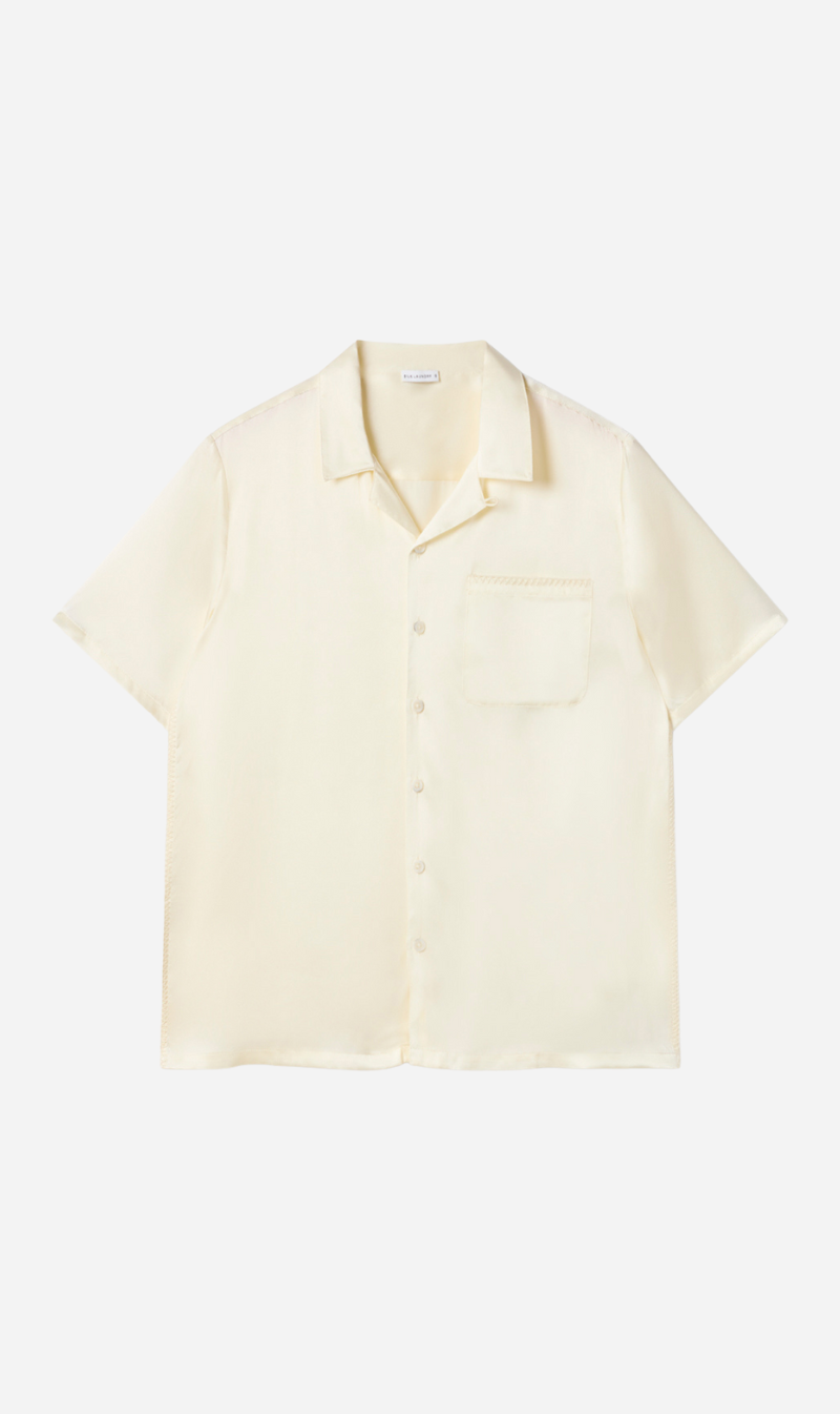 Silk Laundry | Camp Shirt - Blanket Stitch Off White