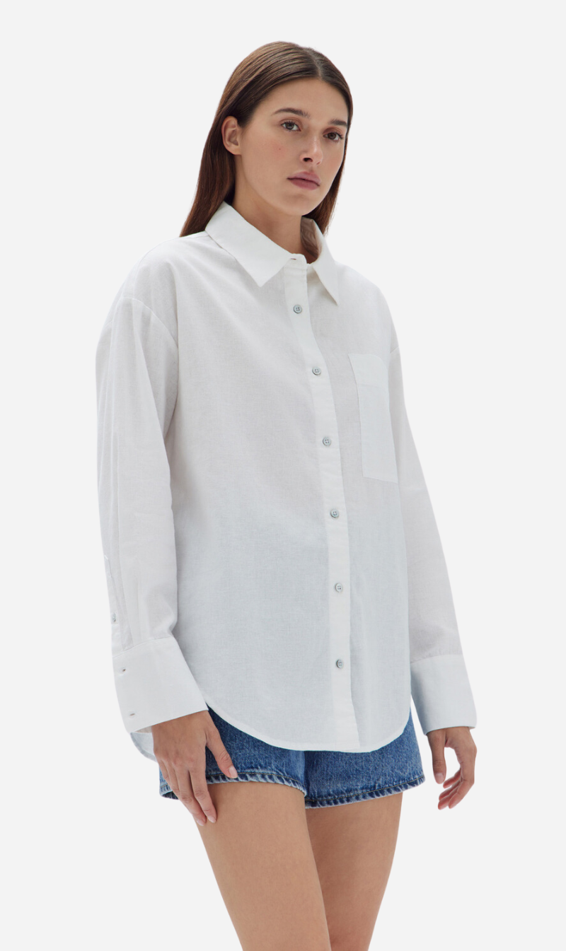 Assembly Label | Grace Linen Blend LS Shirt - White