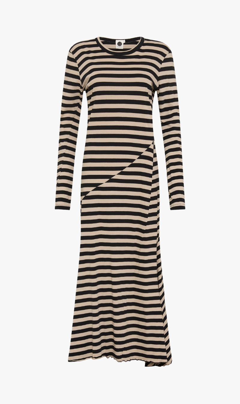 Bassike | Stripe Heritage Paneled L/s Dress - Black/Oat