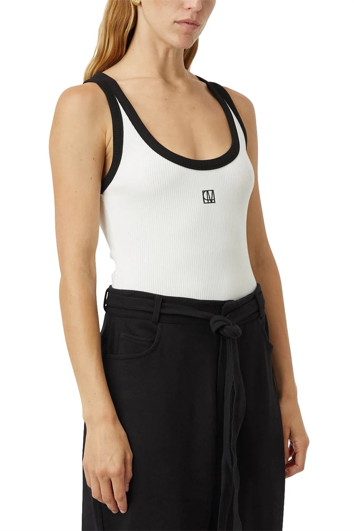 Camilla and Marc | Nora Contrast Bind Scoop Neck Tank - White/Black