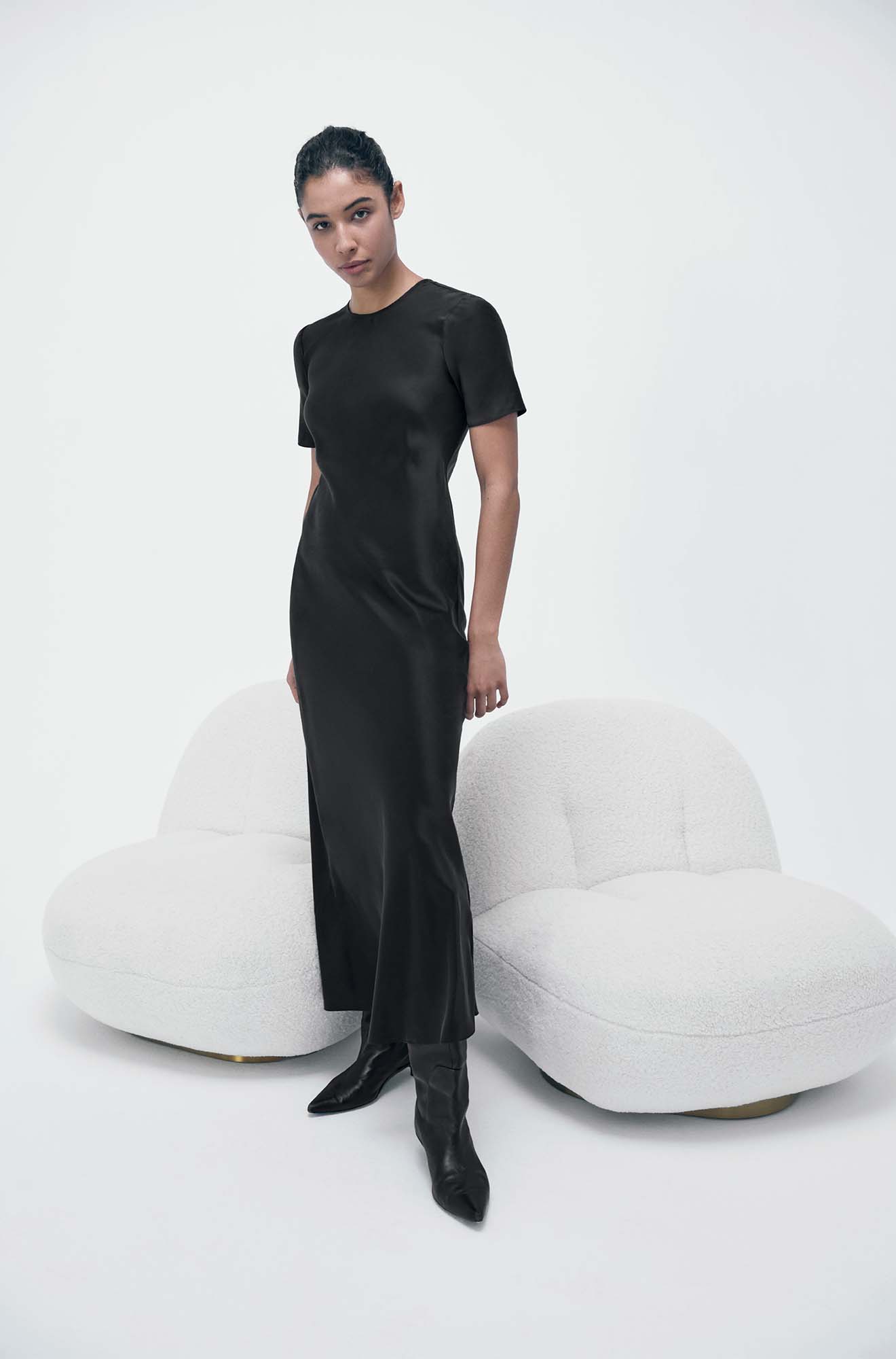 Silk Laundry | Short Sleeve Bias Dress - Black