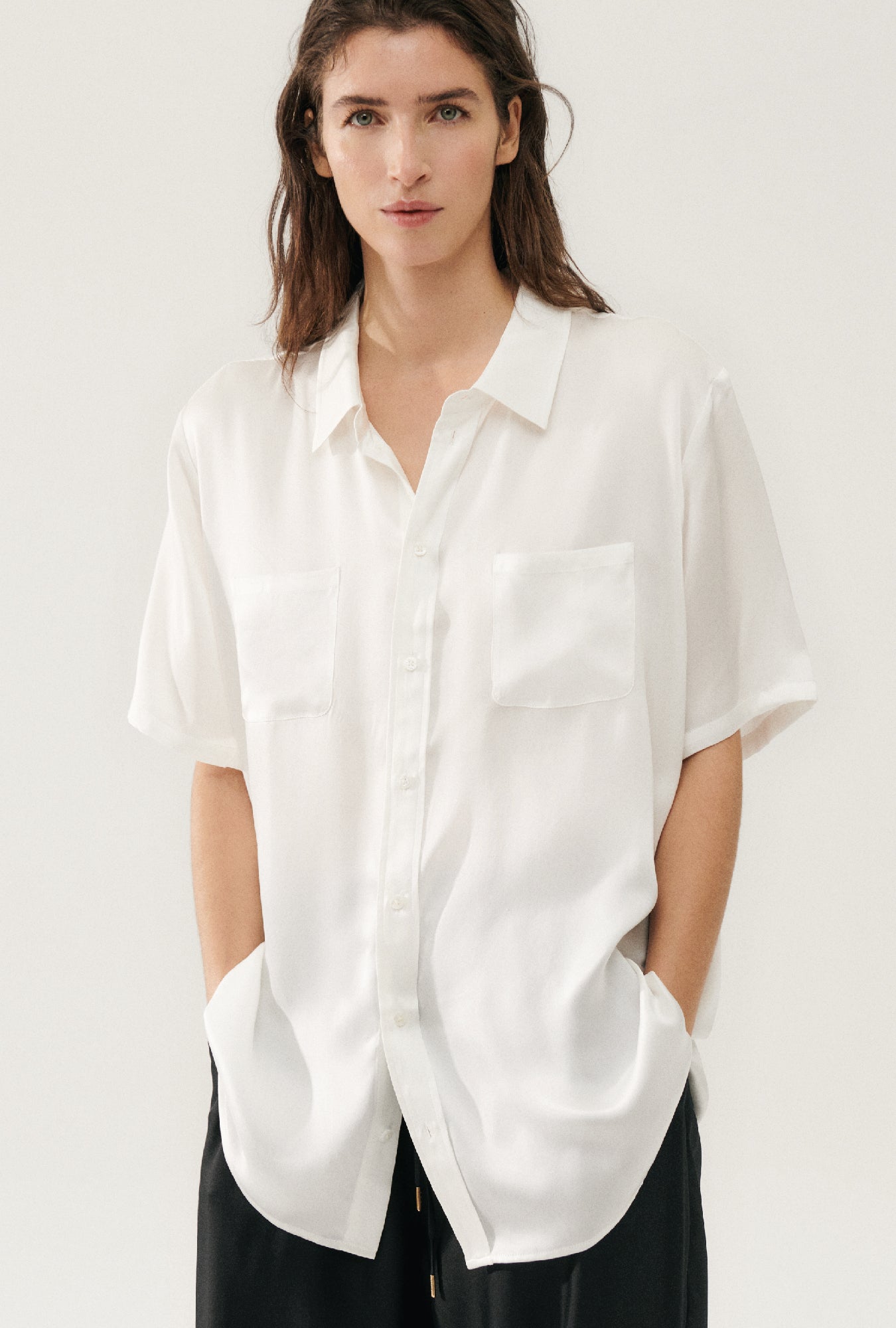 Silk Laundry | Short Sleeve Boyfriend Shirt - White