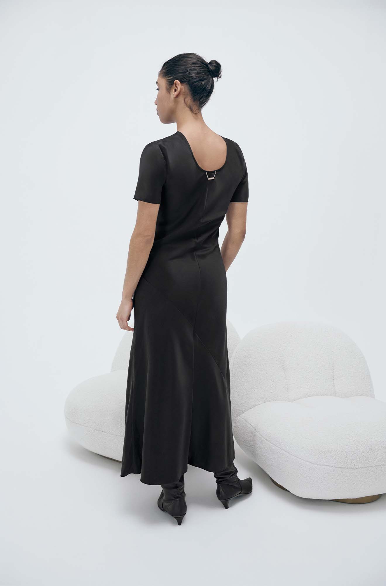 Silk Laundry | Short Sleeve Bias Dress - Black