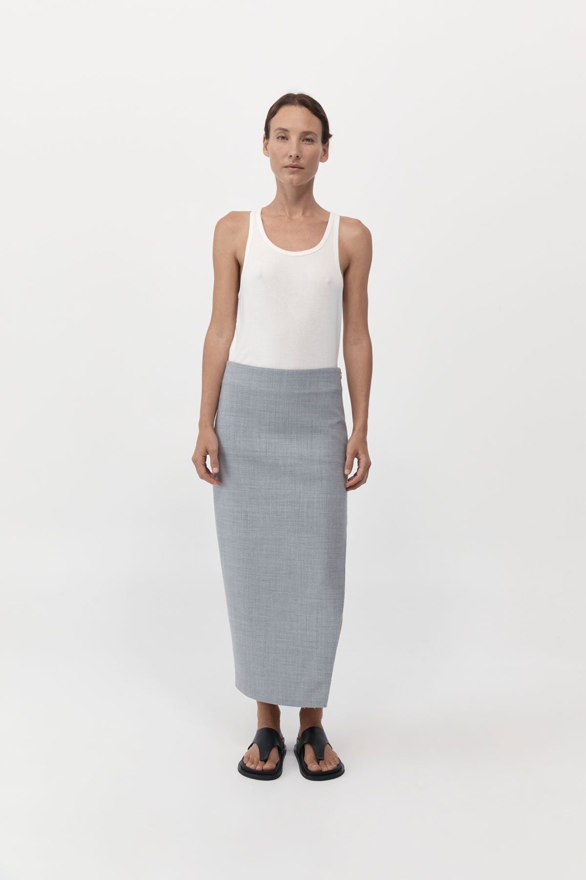 St Agni | Raw Hem Midi Skirt - Grey Heather