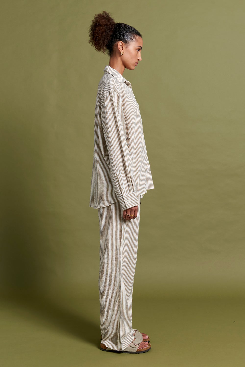 Papinelle x Karen Walker | Seersucker Stripe Full Length PJ Set - Nutria