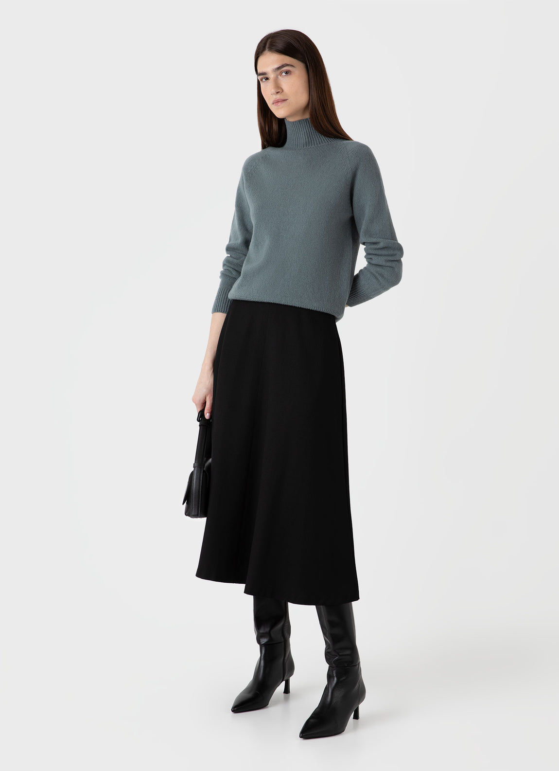 Sunspel | Funnel Neck Jumper - Smoke Green