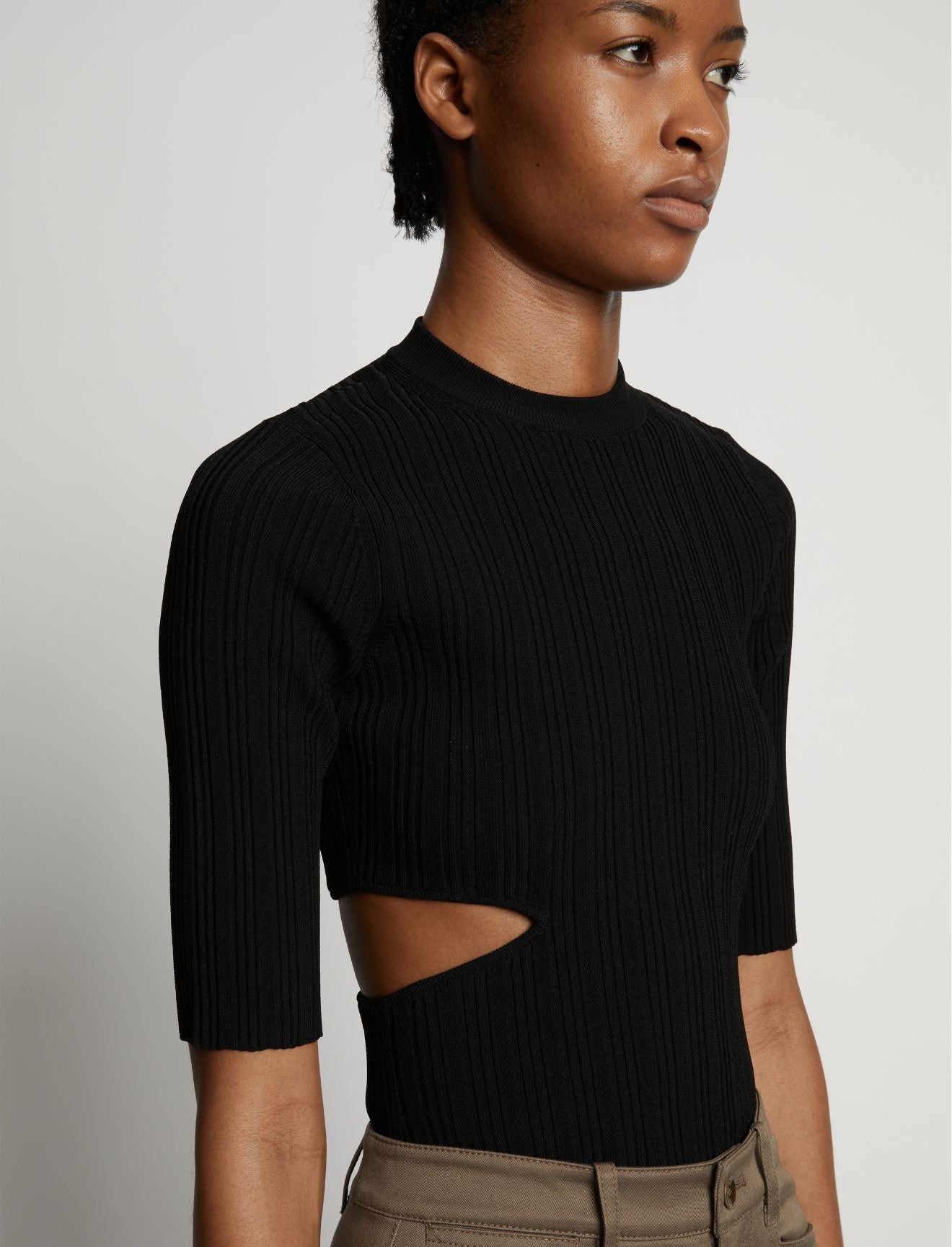 Proenza Schouler White Label | Rib Knit Cut Out Sweater - Black