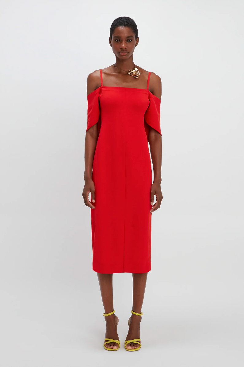 Victoria Beckham | Off-Shoulder Bandeau Dress - Tomato